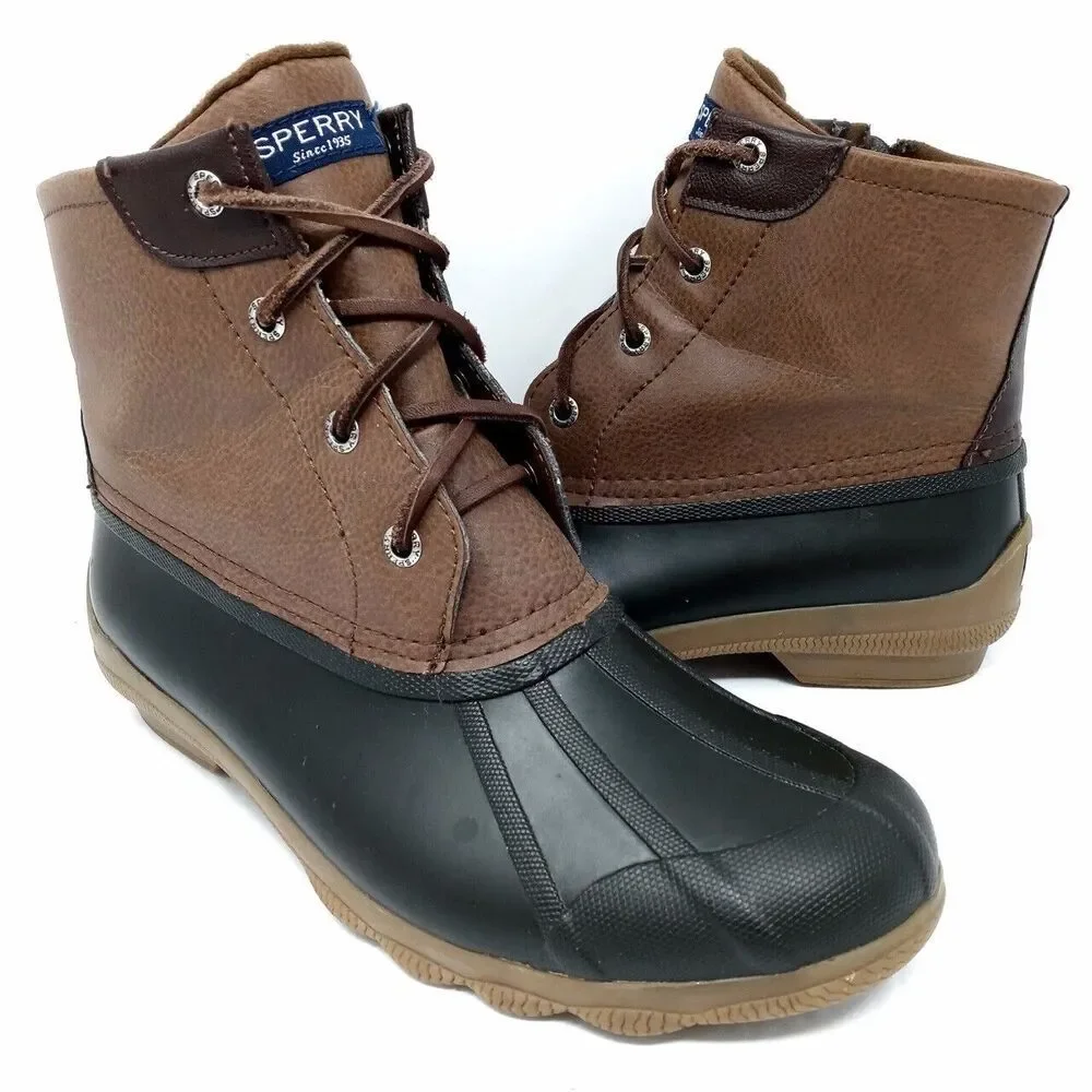 Sperry Brown Black Waterproof Syren Duck Rain Boots (STS80524) - Womens Size 7
